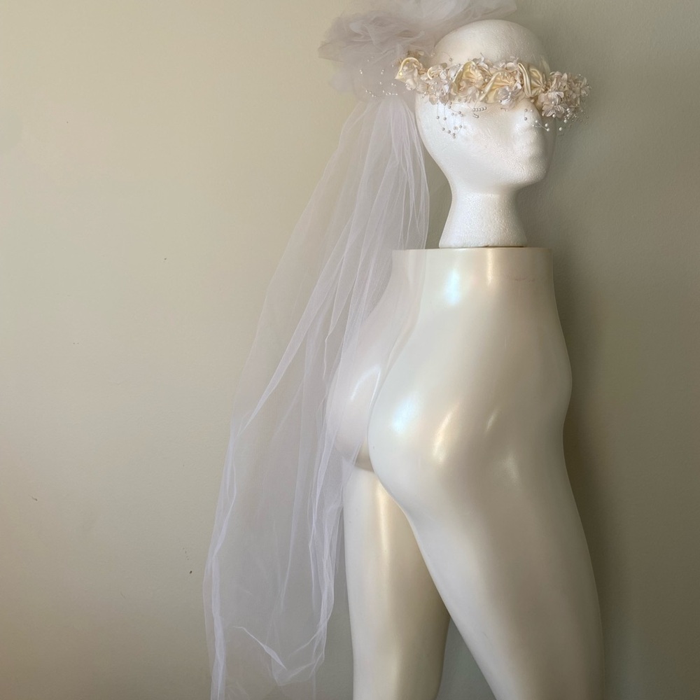 Vintage cream satin floral wedding headband